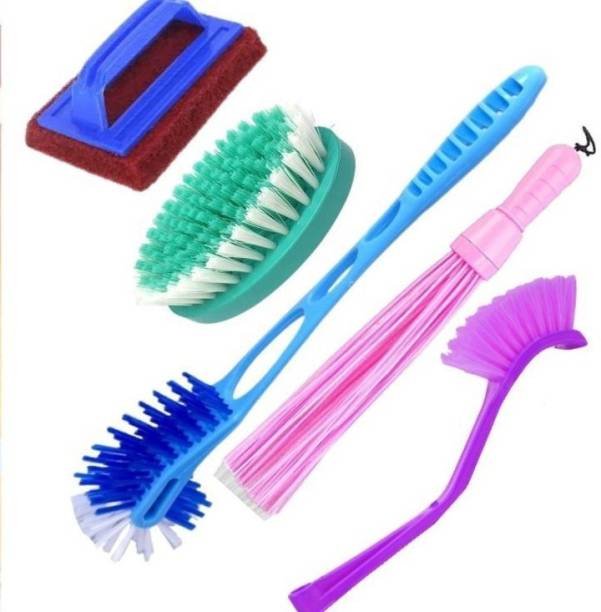 Mohprit Plastic Broom Toilet Brush and Bathroom Scrubber Brush Multicolour Set of 5