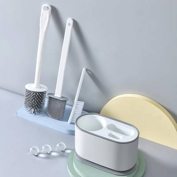 JANCOM 3 In 1 Toilet Brush And Holder Wall Mounted Sili...