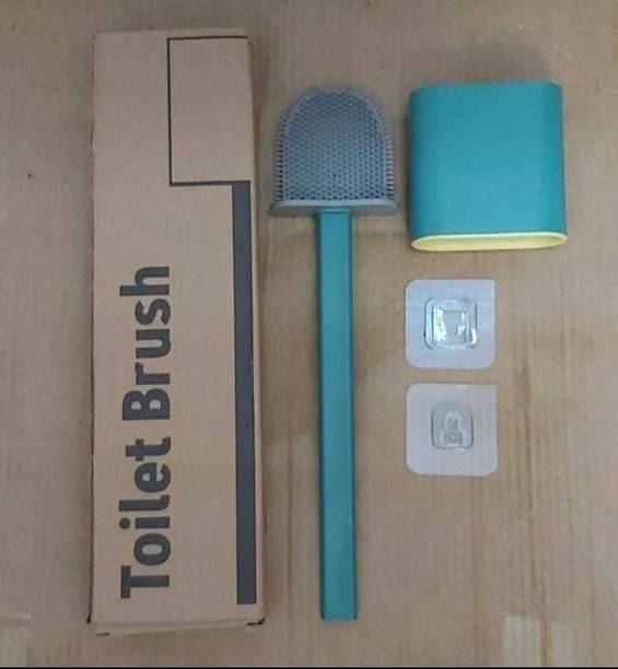 NH WORLD Silicon Toilet Brush with Holder Stainless Fla...