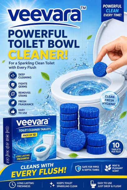 Veevara Toilet Cleaning Tablets with Fresh Fragrance for Bathroom Hygiene Pack of 10 Ocean Rim Block