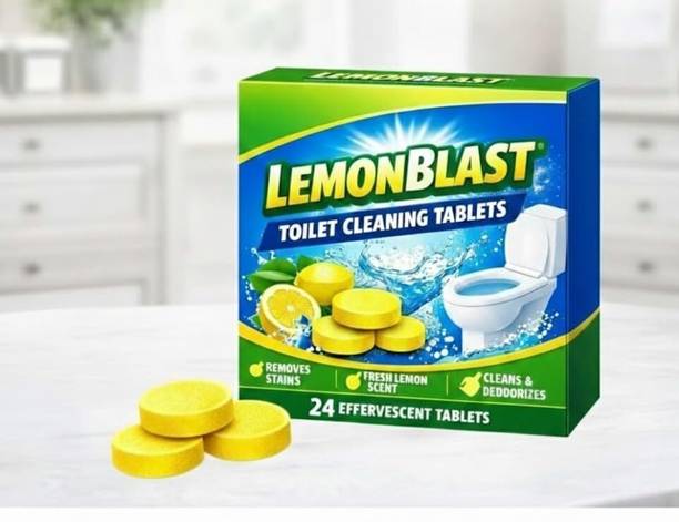 Ruexa LemonBlast Toilet Cleaning Tablets – 24 Effervescent Toilet Bowl Cleaner Tablets Lemon Block Toilet Cleaner