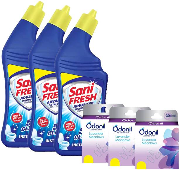 Sani Fresh Advanced 1L + Odonil Air Freshner 48g - Multipack of 3 Liquid Toilet Cleaner