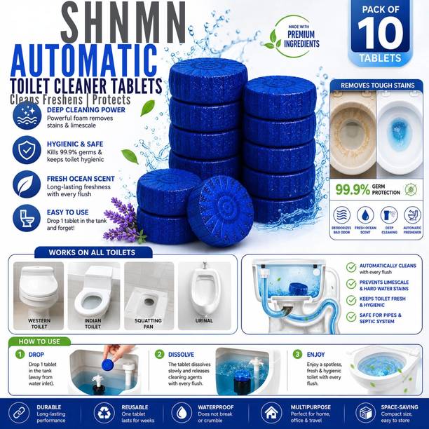 SHNMN Automatic Flush Toilet Cleaning Tablets Blue Scent for Sparkling Ocean Rim Block
