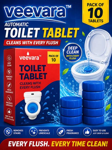 Veevara Automatic Toilet Cleaning Tablets Deep Clean Toilet Bowl Freshener Pack of 10 Ocean Rim Block