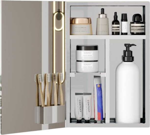 GLOXY Stainless Steel Bathroom Cabinet with Mirror and Storage Shelves for Wash Basin Metal Wall Mount Cabinet