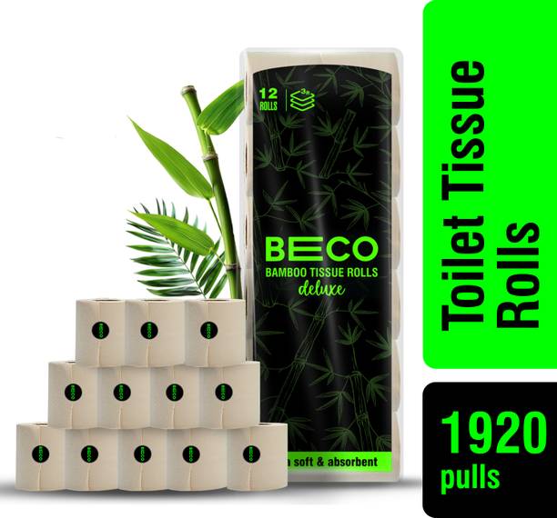 Beco Bamboo Toilet Paper Roll | 160 Pulls X 12 Rolls|Chemical Free, Soft & Absorbent Toilet Paper Roll
