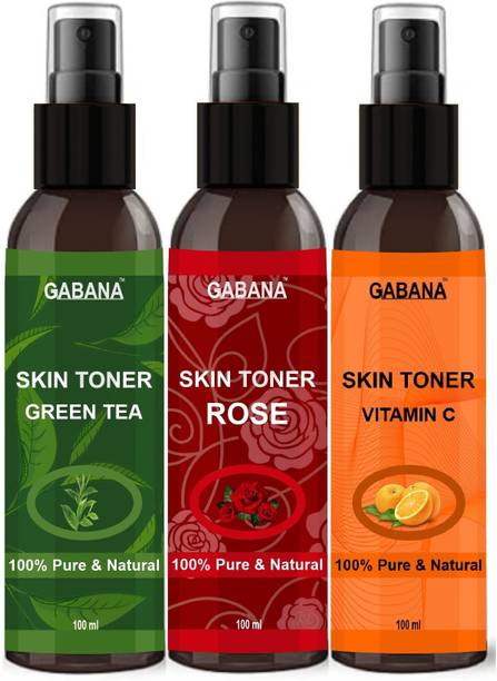 GABANA Green Tea, Rose & Vitamin C Toner | Brightening+Refining (100ml) Combo Pack of 3 Men & Women