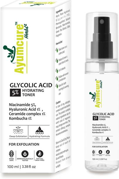 Ayumcure Glycolic Acid 5% Toner with Niacinamide, Hyaluronic Acid, Ceramide & Kombucha Men & Women