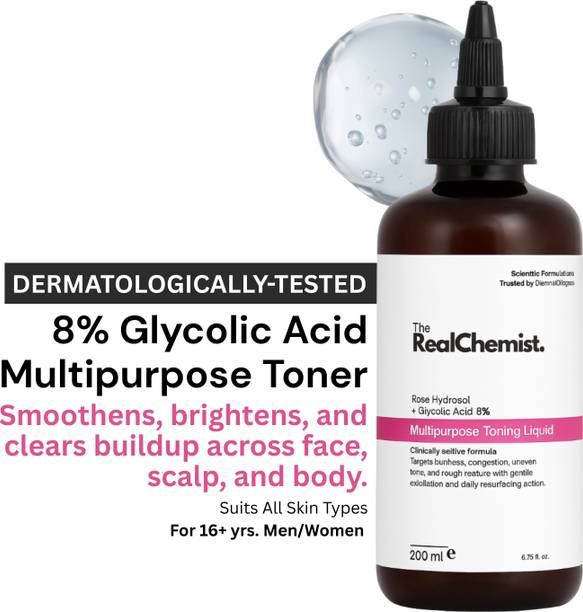 The Real Chemist 8% Glycolic Acid Toner For Glowing Skin | For Body, Face, & Scalp Men & Women Men & Women