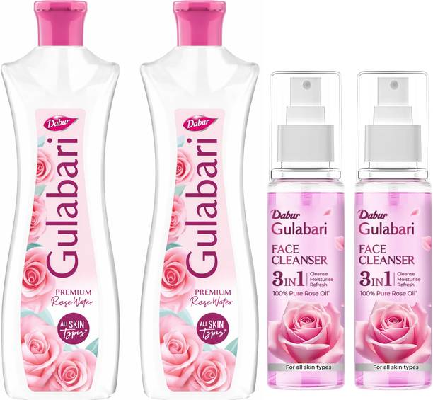 Dabur Gulabari rose water400ml / Gulabari Rose Glow Face Cleanser 100ml(PACK OF 4) Men & Women