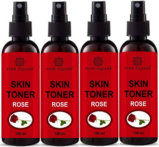 Pink Square Rose Tightening Toner|Anti Acne & Pimple | Clear & Tightens Skin 100ml Pack - 4 Men & Women