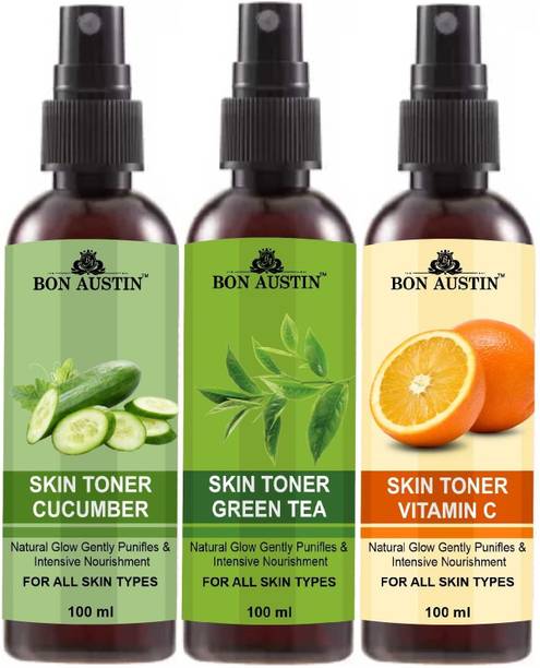 Bon Austin Cucumber, Green Tea & Vitamin C Face Mist & Toner (100ml) Pack of 3 Men & Women