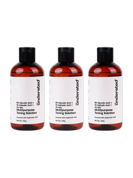 UNDERATED 8% GLYCOLIC ACID + 1% SALICYLIC ACID + 1% GDL MULTIPURPOSE TONING SOLUTION Men & Women