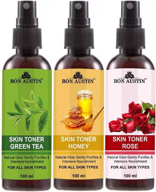 Bon Austin Green Tea, Honey & Rose Face Mist & Toner For Women (100ml) Pack of 3 Men & Women