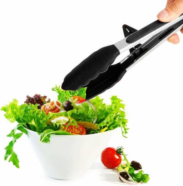Flipkart SmartBuy 9Inch tong Black Non-Slip Stainless Steel Locking Cooking Tongs with Silicone Tips 22 cm Serving Tongs