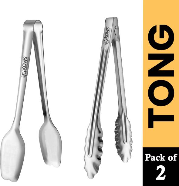 KOWS up Stainless Steel Utility Tong and Plain Tong for Kitchen Tong | Frying Tong | Kitchen Cooking Tong |BBQ Tong | Serving Tong | Kitchen Tool | Combo Set 24 cm Utility Tongs