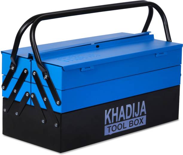 Khadija Metal 5 Compartment Double Handle Big Storage Professional (BLACK BLUE) Tool Box with Tray
