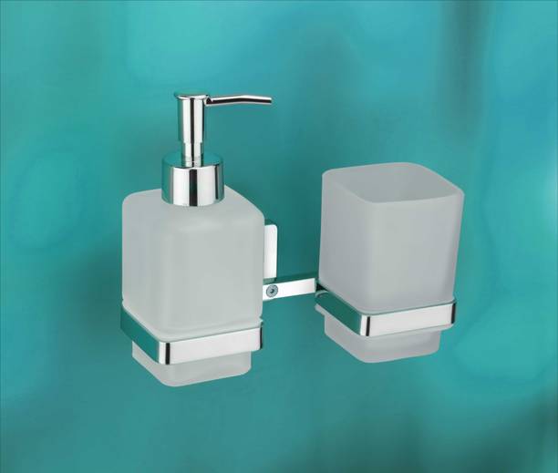 orce bath article 304 Stainless steel stand with frosted glass soap dispenser with tumbler holder Stainless Steel, Glass Toothbrush Holder