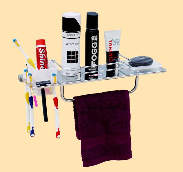 SQUARO ONLINE STORE 5in1 Multipurpose Toothbrush/Tumbler Holder/Soap Dish/Towel Stand/Wall Shelf Stainless Steel Toothbrush Holder