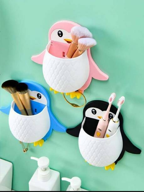 Whitedew Toothbrush Holder Storage Organizer for Bathroom Wall Mounted Penguin Shape Plastic Toothbrush Holder