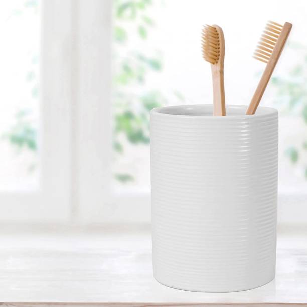 anko Ribbed Design, Rust-Proof, Leak-Proof, Easy to Clean- 10cm (H) x 8cm (Dia.) Stoneware Toothbrush Holder