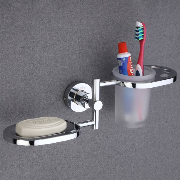 GLOXY Stainless Steel Soap Dish and Tumbler Holder / Premium Bathroom Accessories Stainless Steel Toothbrush Holder