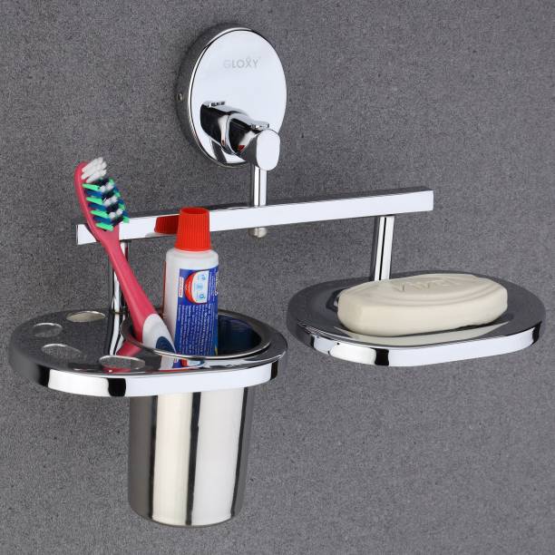 GLOXY Stainless Steel Soap Dish and Tumbler Holder / Premium Bathroom Accessories Stainless Steel Toothbrush Holder