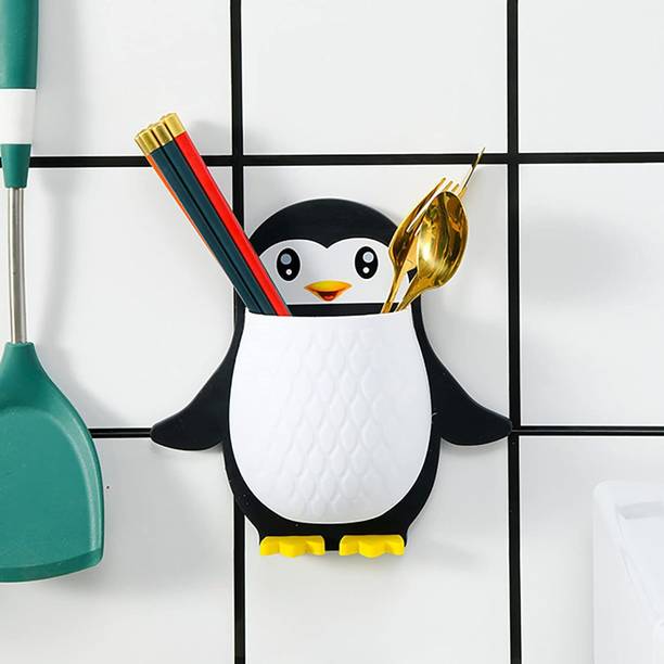 ओमोर्टेक्स Wall Mounted Penguin Design Multipurpose Stand For Kitchen Bathroom Wall Mounted Penguin Design Multipurpose Stand For Kitchen Bathroom काला, सफेद रसोई उपकरण सेट