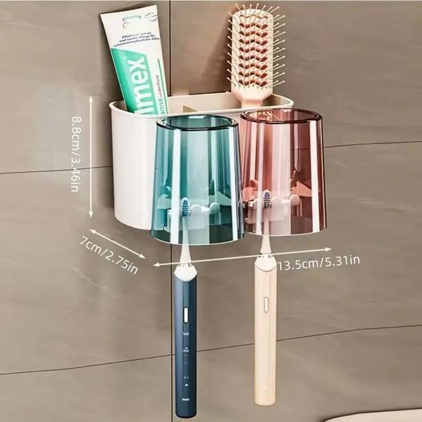 Rudrisha Toothbrush Holder With 2 glass Mouth Wash Glass For Family Plastic Toothbrush Holder