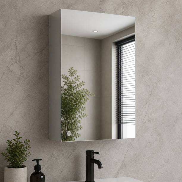 HELEX Premium Anti-Rust SS 4-Tier Bathroom Mirror Cabinet - Wall Mounted Shelf (16x24) Stainless Steel Wall Shelf