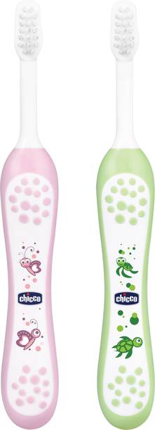 Chicco TOOTHBRUSH SET PK+GREEN 6M-36M Ultra Soft Toothbrush