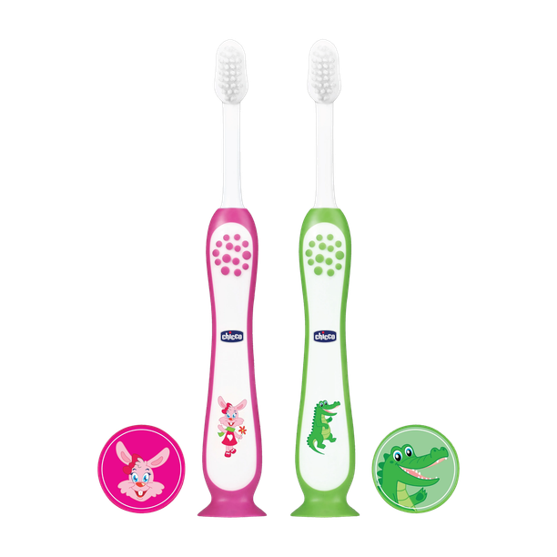 Chicco Ultra Set Pink + Green 3Y-8Y (BPA Free) Ultra Soft Toothbrush