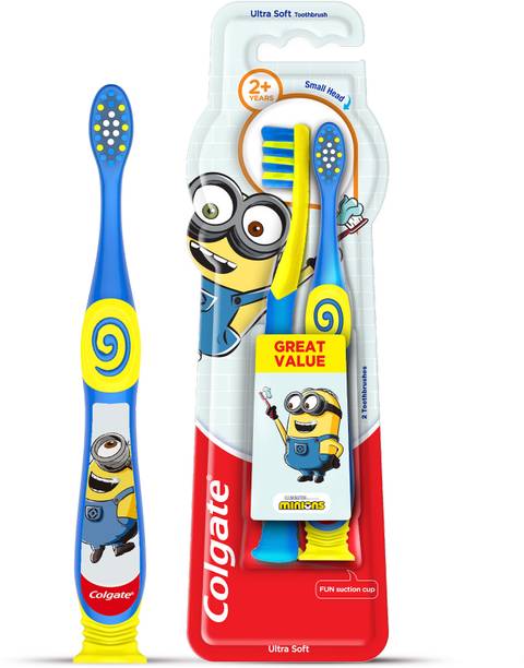 Colgate Kids (2+ years) Minion Toothbrush, Extra Soft with Tongue Cleaner - 2 Pc Soft Toothbrush