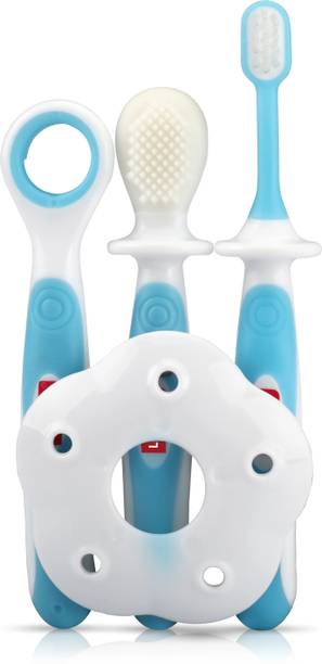 LuvLap Baby Training Toothbrush Set with Anti Choking Shield, Teeth Tongue Cleaner Extra Soft Toothbrush