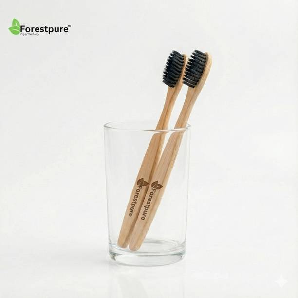 Pure Organic Bamboo Toothbrush Biodegradable Charcoal Infused Bristle Pack 2 Extra Soft Toothbrush