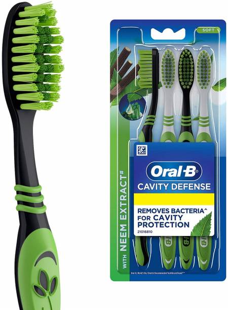 Oral-B Cavity Defense Neem, Value pack of 4, Multicolour Soft Toothbrush
