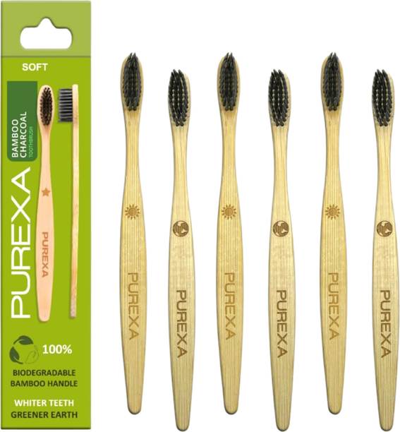 PUREXA Bamboo Toothbrush with charcoal infused soft bri...