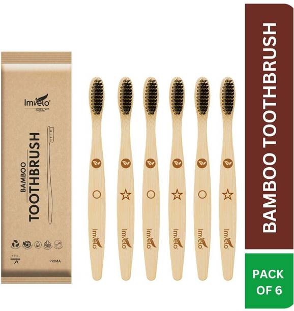 IMVELO Bamboo Toothbrush with Charcoal Activated Soft Bristles | Adult - Pack of 6 Soft Toothbrush