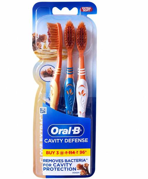 Oral-B Cavity Defense Clove, Value pack of 3, Multicolour Extra Soft Toothbrush