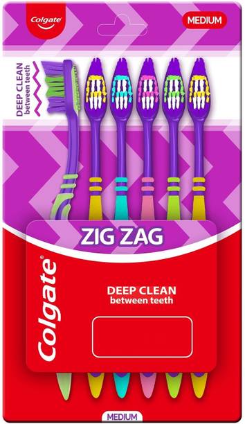 Colgate ZigZag Medium Bristle Multicolour, Compact Brush Head Medium Toothbrush