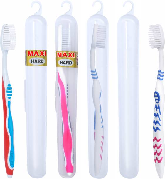 Maxi Oral Care Combo of 4 Adults Mango Hard & Candy Hard Toothbrush Travel Pack Hard Toothbrush