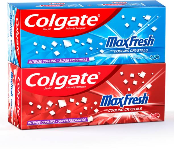 Colgate MaxFresh Toothpaste, Red Gel Paste with Menthol for Super Fresh Breath, (Spicy Fresh) and MaxFresh Toothpaste, Blue Gel Paste with Menthol for Super Fresh Breath (Peppermint Ice), 600 gm Toothpaste