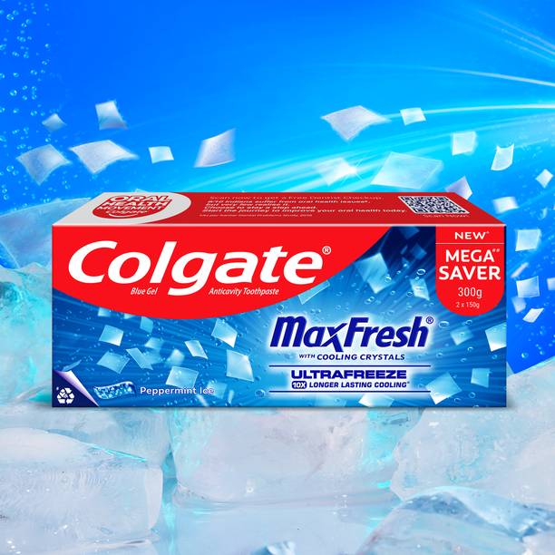 Colgate MaxFresh Toothpaste, Blue Gel Paste with Menthol: Peppermint Ice (Combo Pack) Toothpaste 300 g, Pack of 2