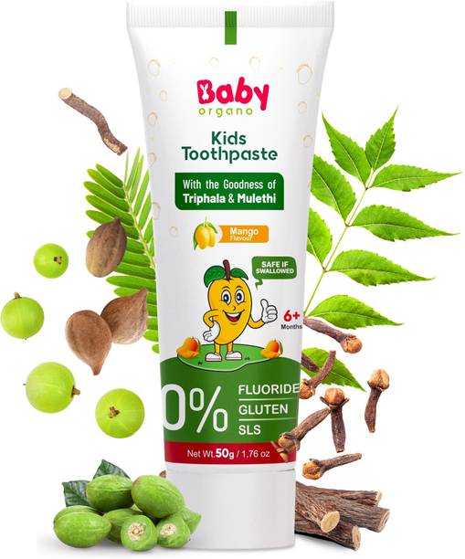 BabyOrgano Mango Flavor Baby Toothpaste 1-5 Yrs, Fluoride & SLS Free, Prevents Cavities Toothpaste