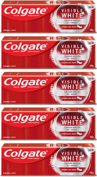 Colgate Visible White Teeth Whitening, Protects Enamel,500g(100gX5)(Pack of 5,100g each) Toothpaste