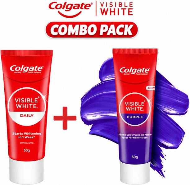 Colgate Visible White Combo: 1 x 50g Visible White Daily + 1 x 60g Visible White Purple Toothpaste
