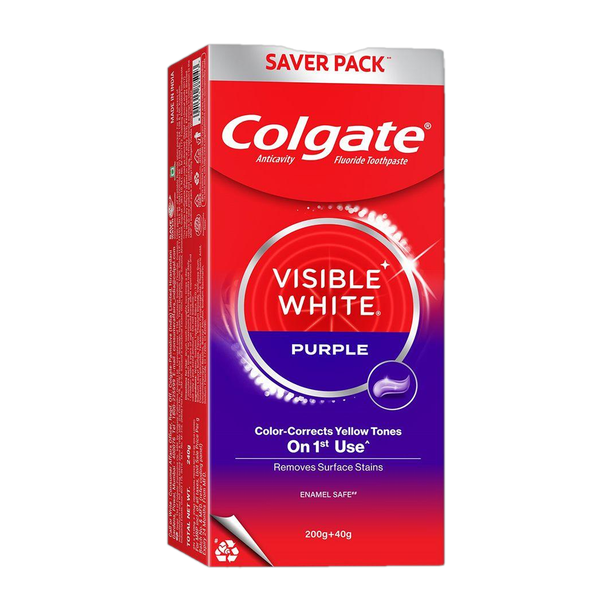 Colgate Visible White Toothpaste with Purple Enamel Safe Color Corrects Yellow Tones Toothpaste