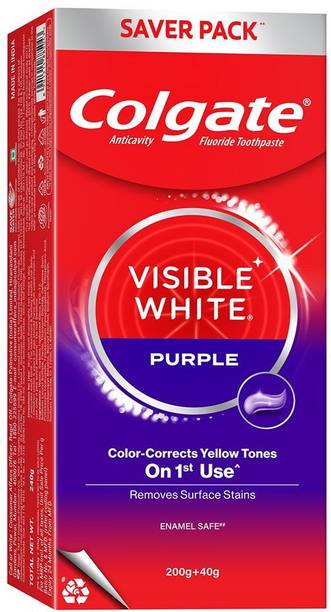 Colgate Visible White Toothpaste with Purple Enamel Safe Color Corrects Yellow Tones Toothpaste