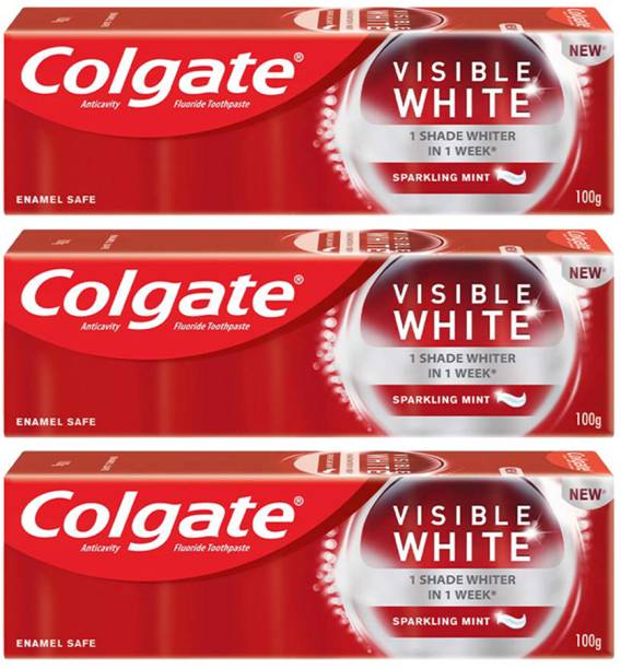 Colgate Visible White Teeth Whitening, Protects Enamel,300g(100gX3)(Pack of 3,100g each) Toothpaste