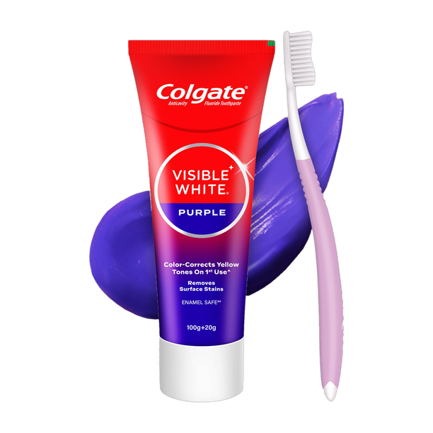 Colgate Visible White Purple , Color-Corrects Yellow Tones on 1st Use and Toothbrush Toothpaste